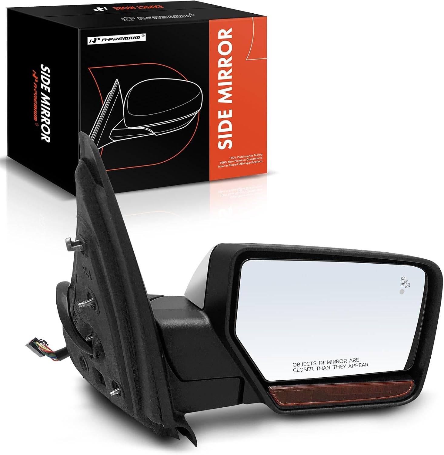 A-Premium Passenger Side Power Door Mirror - Compatible with Ford Expedition 2015 2016 2017 - Heated Power Folding Chrome Outside Rear View Mirror w/Turn Signal, Blind Spot Detection and Puddle Light