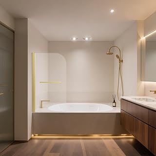 Bathtub Shower Door 31"W x 55"H, Frameless Pivot Shower Glass Door with 1/4" Tempered Glass, Explosion-Proof Film & Easy-Clean Coating, 180° Reversible Brushed Nickel Glass Shower Doors, Brushed gold