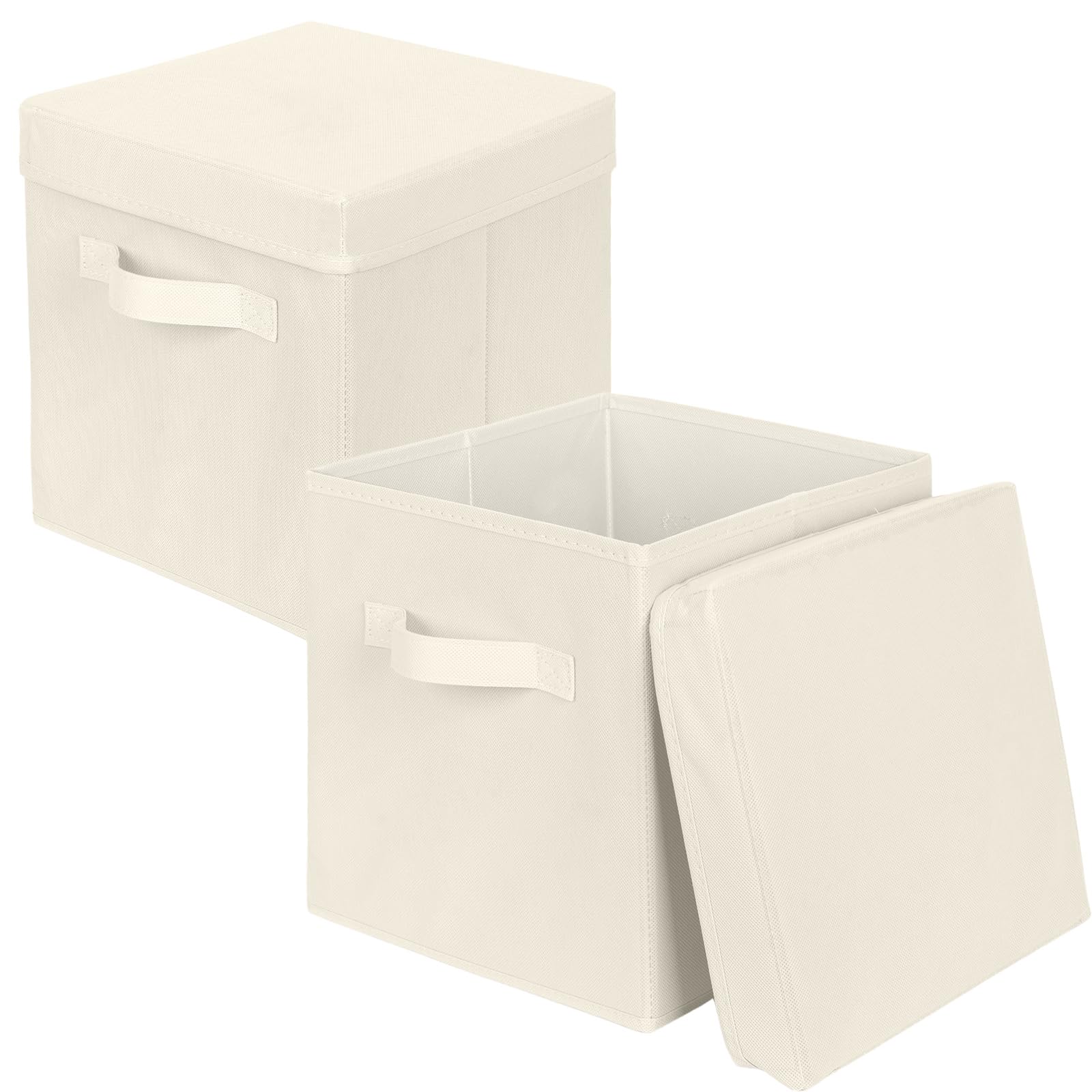 powerking Storage Box Bins, 2 Pack Foldable Fabric Storage Cube with Lid, Clothes Organizer Drawer For Closet And Toys Storage,27x27x28cm,Beige โ image 1