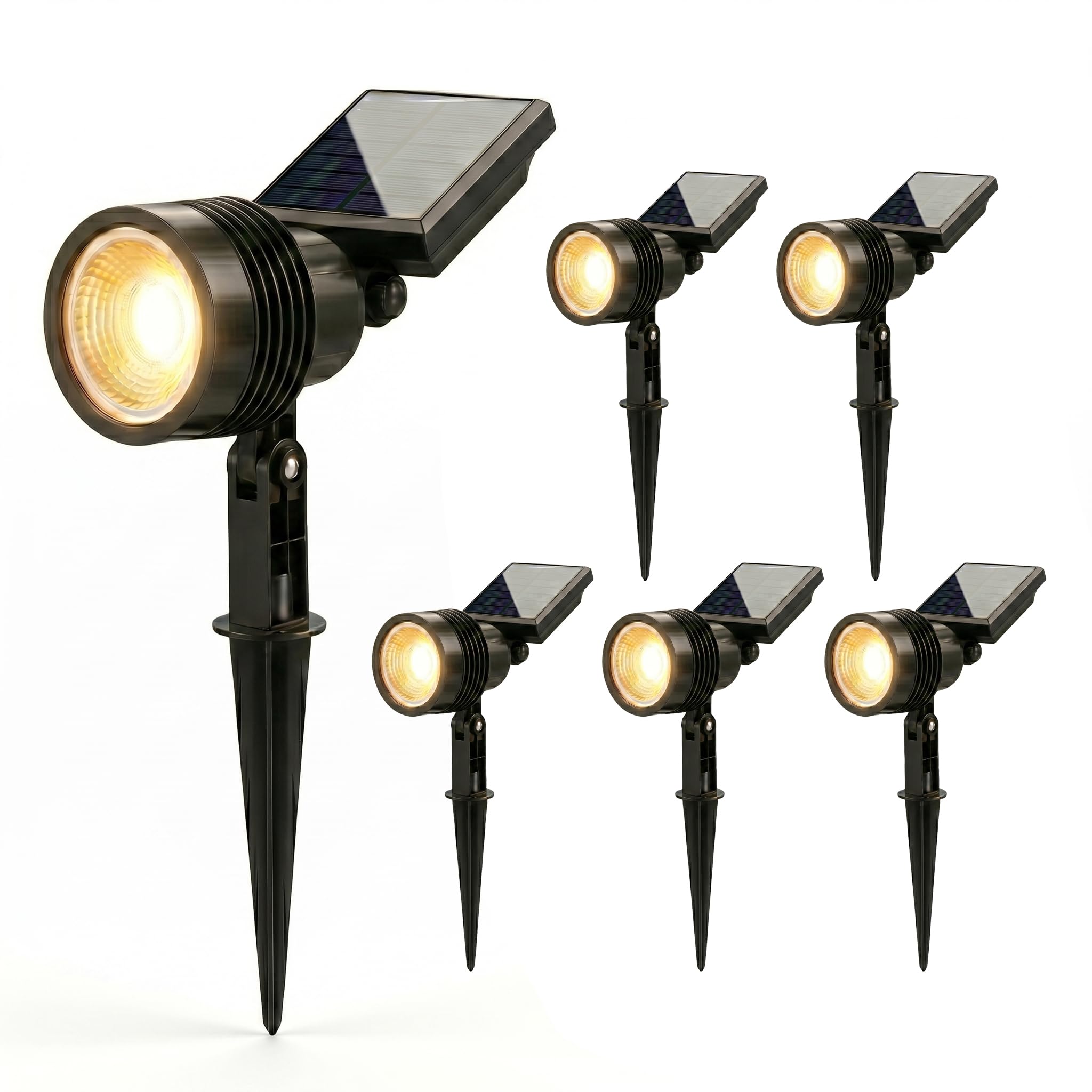 Auraglow Solar LED Spike Lights Outdoor Garden Accent Spotlights with Adjustable Heads and Solar Panels, Warm White 3000K, IP44 - Set of 6