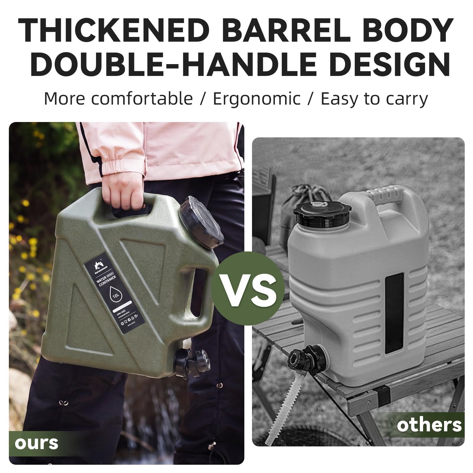Contenedor de agua para camping, jarra de agua de 3.2 galones con grifo y espiga, tanque de agua portátil para suministros de picnic al aire libre, color verde