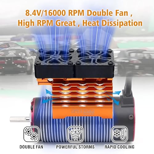 Miniatura 19 de Ventiladores de refrigeración RC de 16000 RPM, ventiladores de refrigeración de motor de coche dual de 1.575 in con disipador de calor de metal