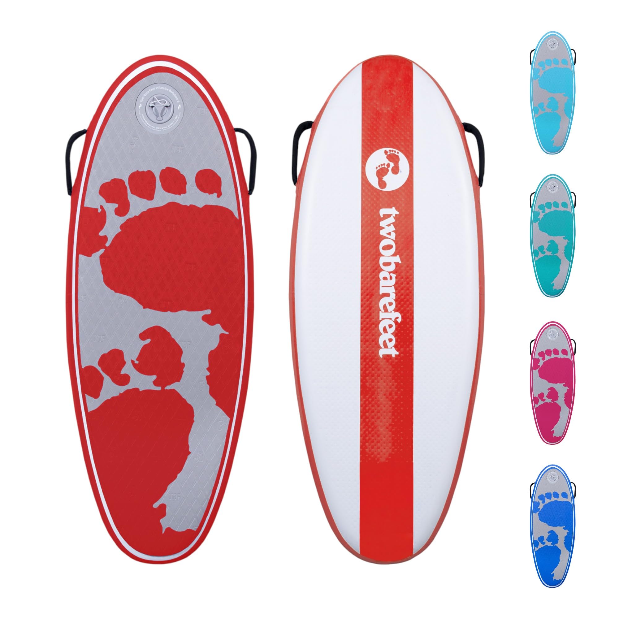 Two Bare Feet 44" Inflatable Bodyboard – Lightweight & Portable Boogie Board with EVA Deck – for Adults & Kids, Perfect for Wave Riding & Beach Fun (Red Surfcrew (Board Only))