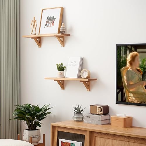 Miniatura 5 de Estantes flotantes de roble de 24 pulgadas, estante de pared de madera natural, estante flotante rústico con soportes para dormitorio, sala de