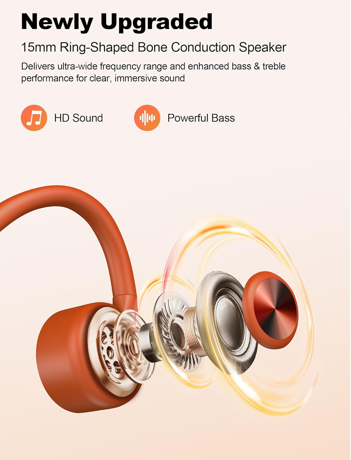 Bone Conduction Headphones, Open Ear Headphones with MP3 Mode 32GB, 10Hrs Playtime IP68 Waterproof Swimming Headphones Secure Fit for Running, Cycling, Work, Gift(Orange) - Image 3