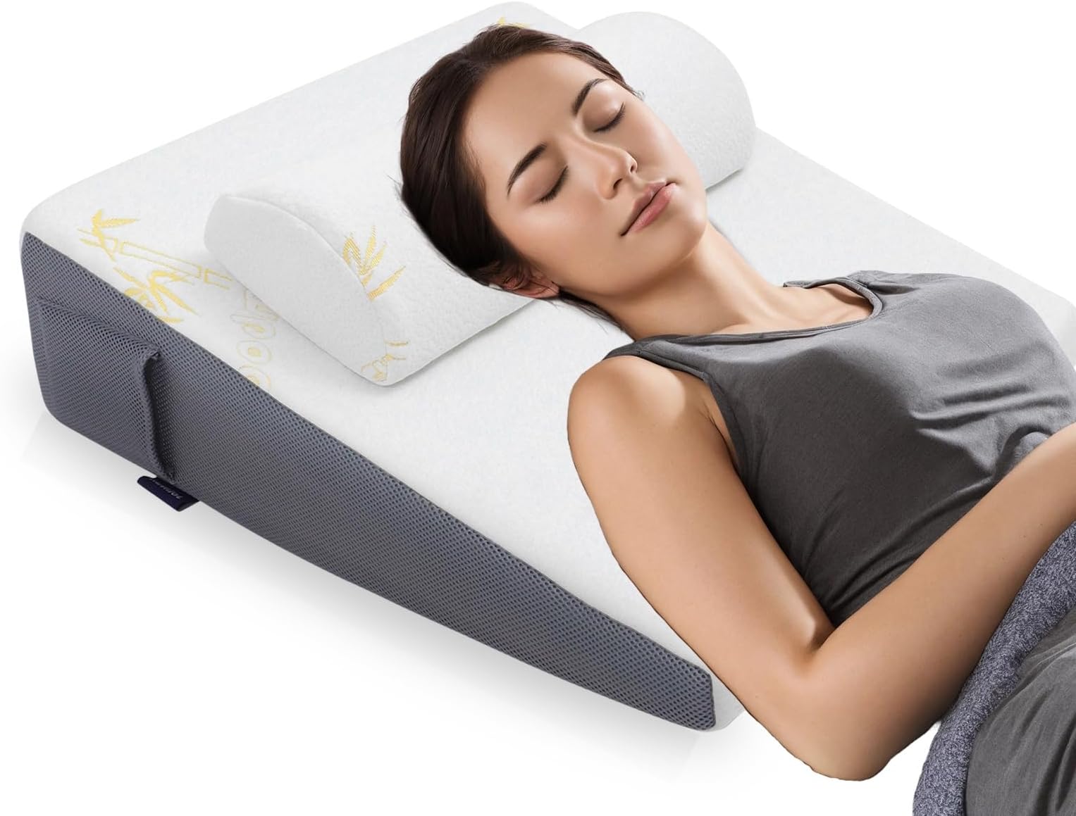 JoliNuit Bed Wedge Pillow Set for Sleeping, Triangle Pillow Wedge with Half Moon Memory Foam Bolster for Acid Reflux, Gerd, Snoring and Relief Support for Legs, Knee Elevation,Removable Cover