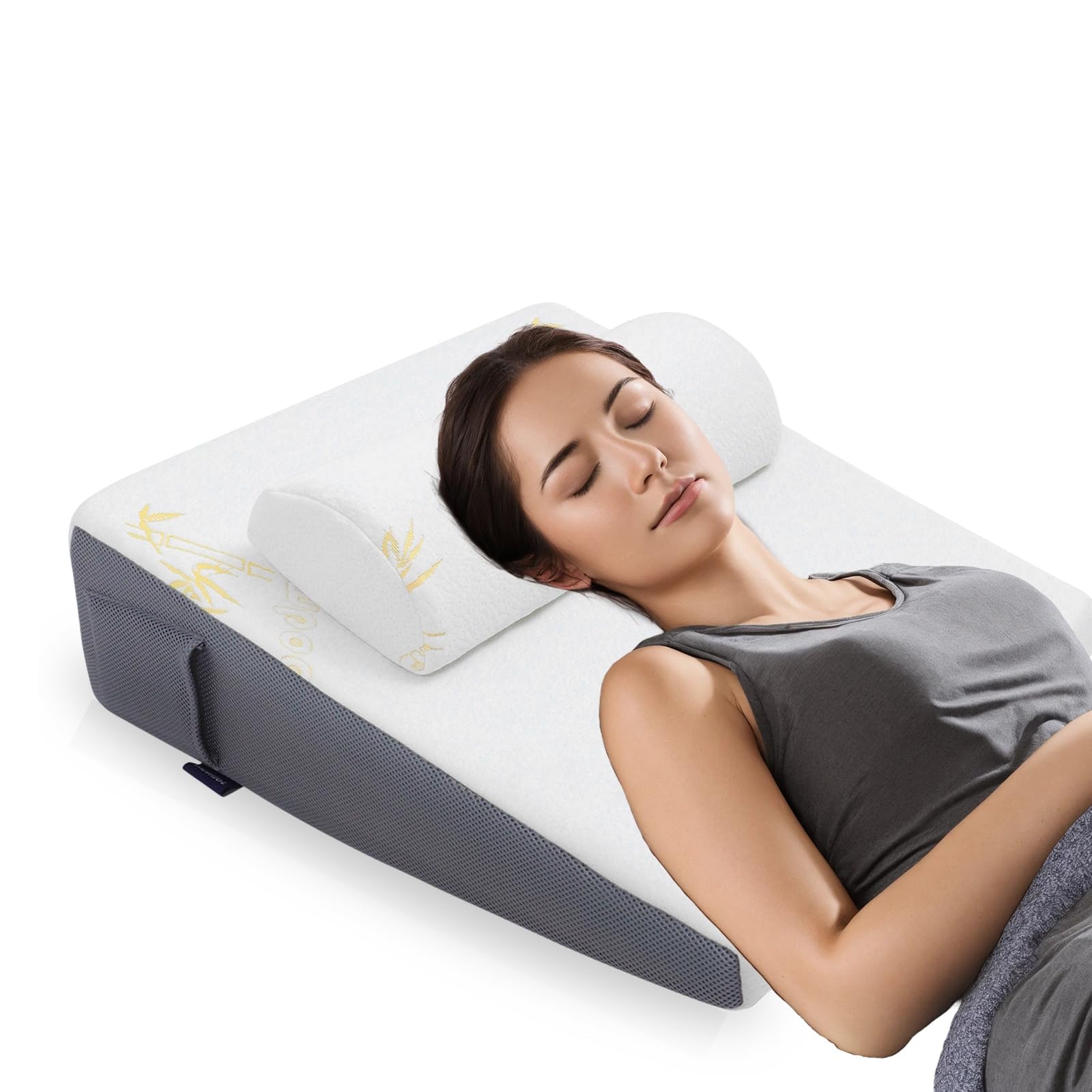 JoliNuit Bed Wedge Pillow Set for Sleeping, Triangle Pillow Wedge with Half Moon Memory Foam Bolster for Acid Reflux, Gerd, Snoring and Relief Support for Legs, Knee Elevation,Removable Cover