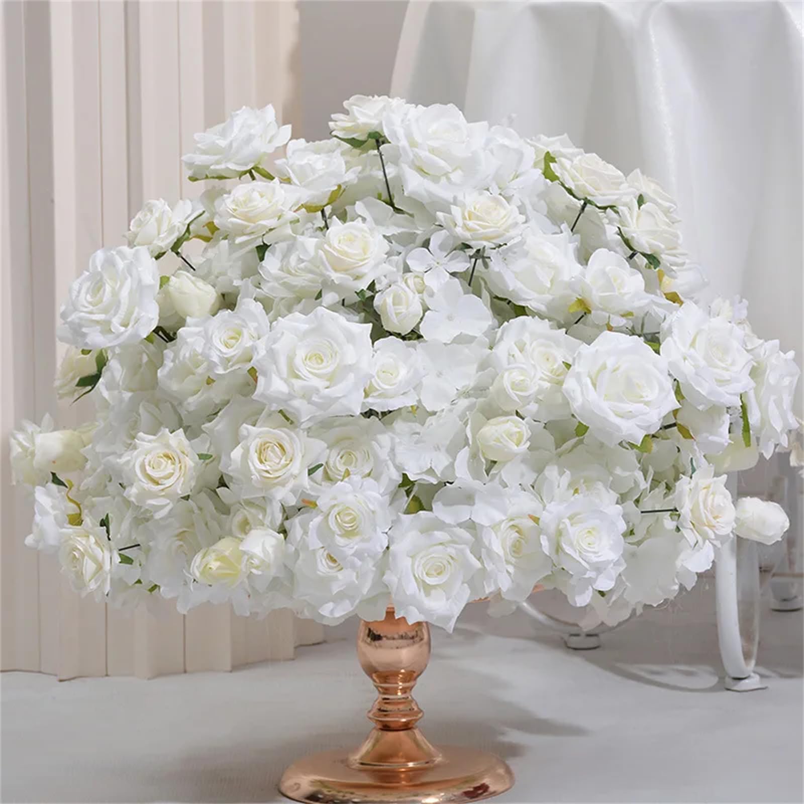 60cm Artificial Flowers Balls Wedding Centerpieces, Gypsophila Rose Hydrangea Artificial Flower Ball, Silk Floral Ball Bouquet for Wedding Tables, Party, Home Arrangement Decor (White,60cm)