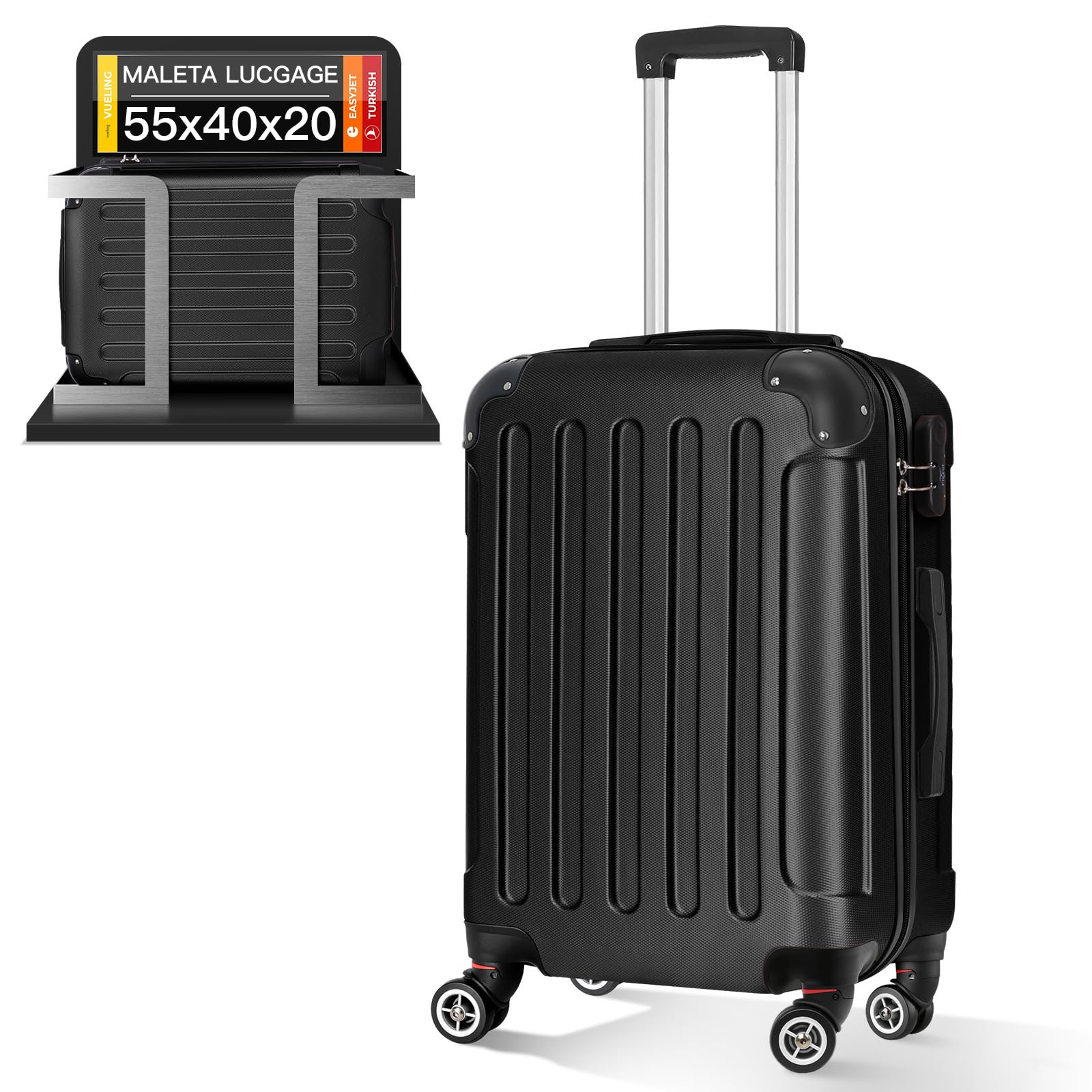 Maleta de Cabina 55x40x23 ABS, Ligera y Compacta para Viajes en Avión, Equipaje de Mano para Hombre y Mujer, Dimensiones 55 cm