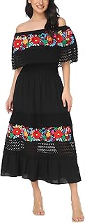 Mexican Dress for Women Boho Embroidered Maxi Lace Wedding Party Dress - Buy now