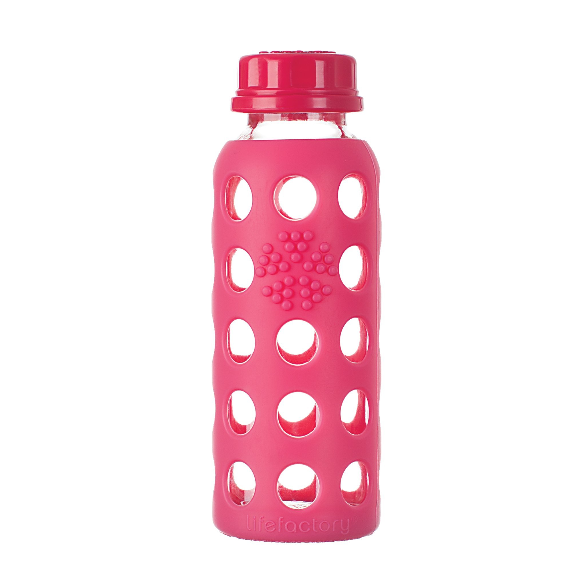 Lifefactory Bottle with Flat Cap, Glass, Raspberry, 9 oz