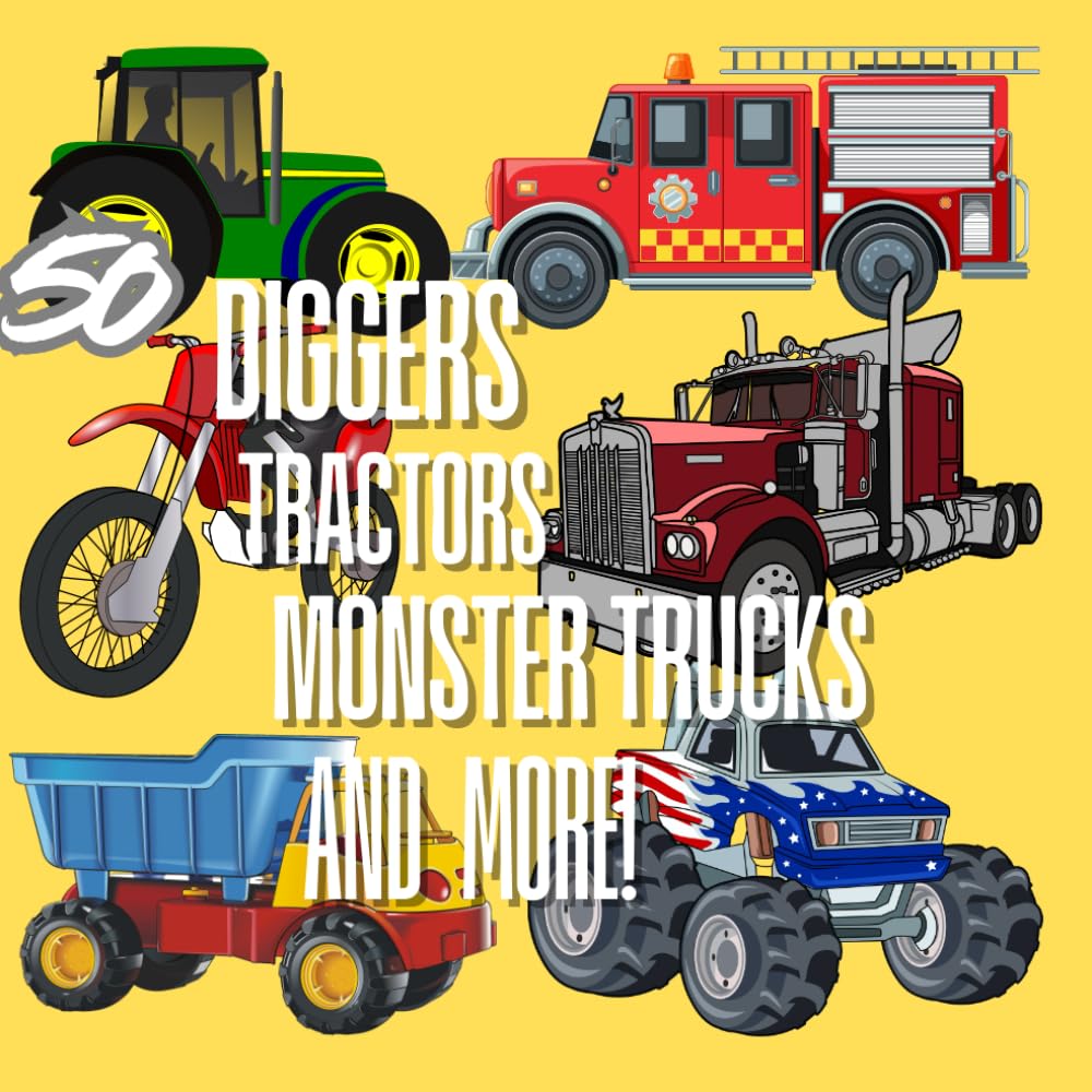 Diggers, tractors, monster trucks: Coloring book & Ink art