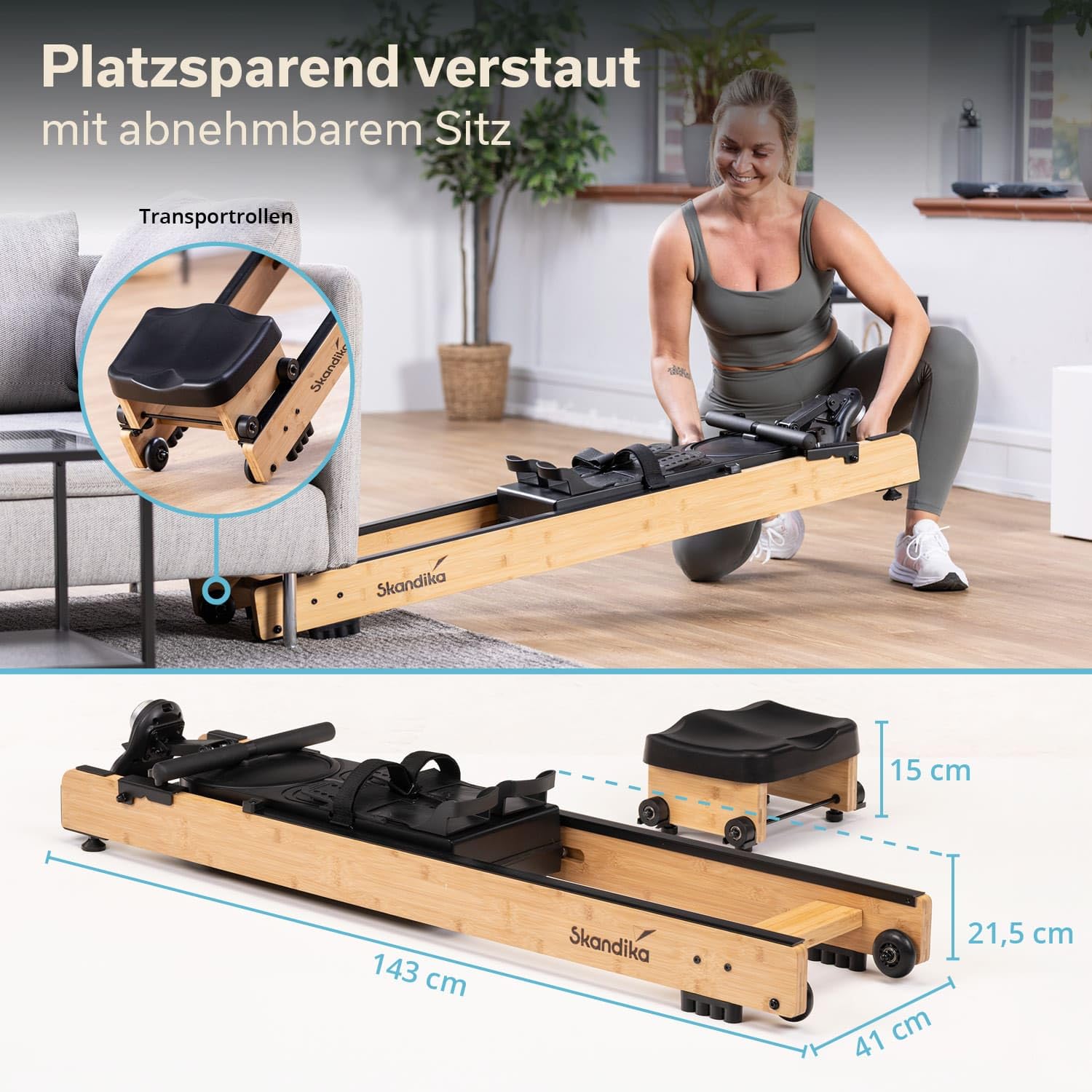 Skandika Vogatore in legno per uso domestico Rovek - Resistenza magnetica con 32 livelli | Sistema con massa volanica da 6 kg - Compatibile con l'app Kinomap - Fino a 195 cm