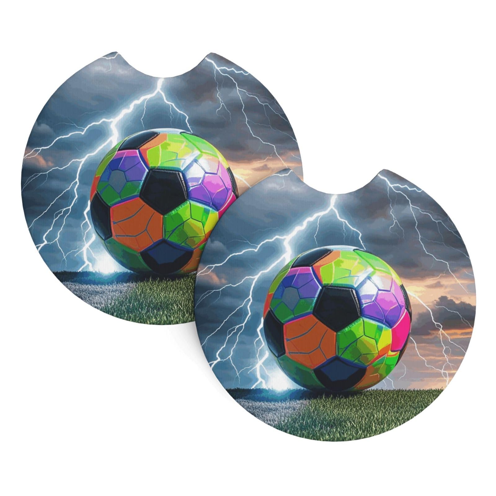 2 Pack Car Coaster for Cup Holders Football and Lightning Car Cup Coaster 2.7" Neoprene Non-Slip Automotive Cup Mat Universal Auto Car Interior Accessories for Women Men Cup Pad