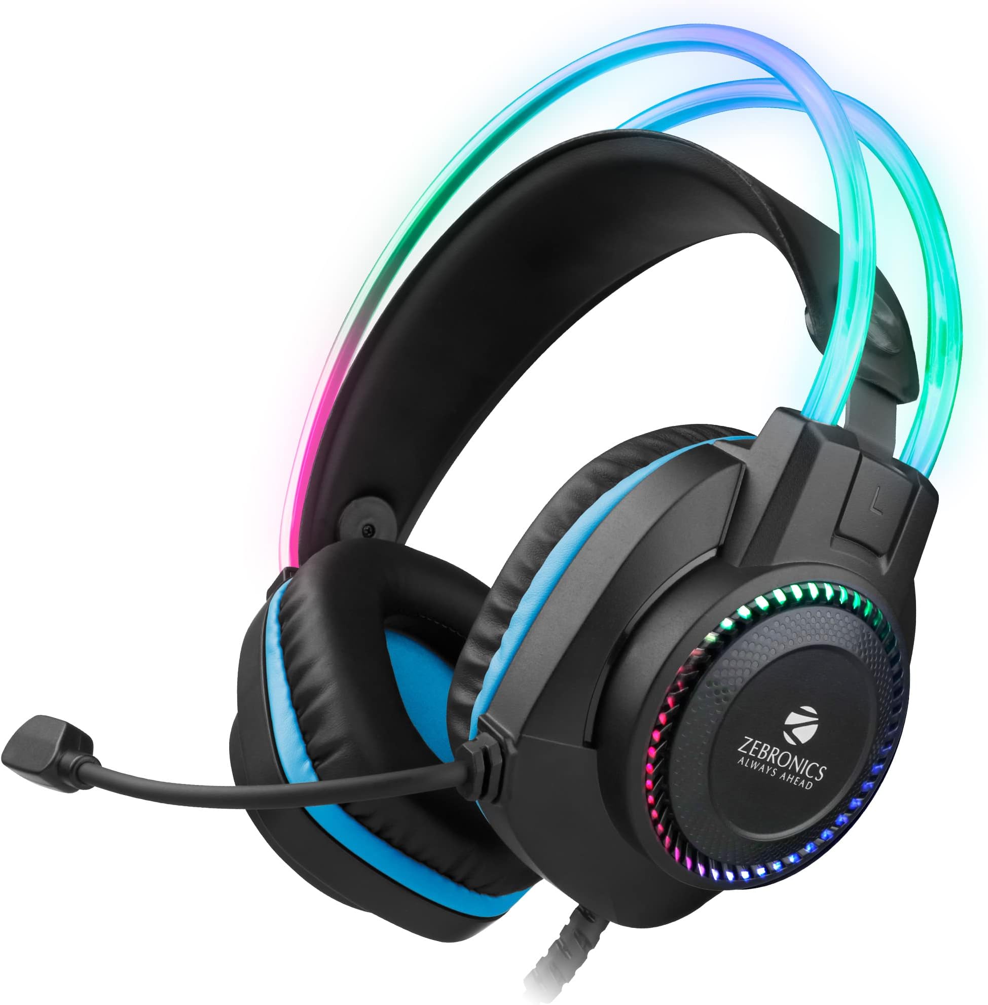 Jet PRO Premium Wired Gaming On Ear Headphone with LED for Headband + earcups, 40mm Neodymium Drivers, 2 Meter Braided Cable, with mic, Suspension Design, 3.5mm + USB Connector (Black, Blue)