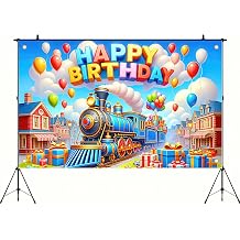 BlissYard Happy Birthday Banner Colorful Train Birthday Backdrop Cartoon Train Banner Decoration Photography Backdrop for Boys Girls Kids Train Birthday Party Backdrop 71x43 Inch