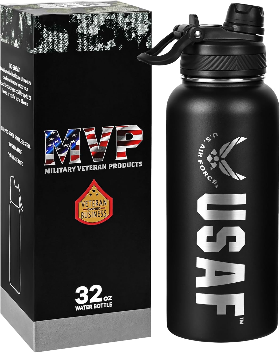 Air Force 32oz Stainless Steel Water Bottle –Insulated Flask with Leakproof Lid– Officially Licensed Gift for Airmen | New USAF 32oz Water-Bottle