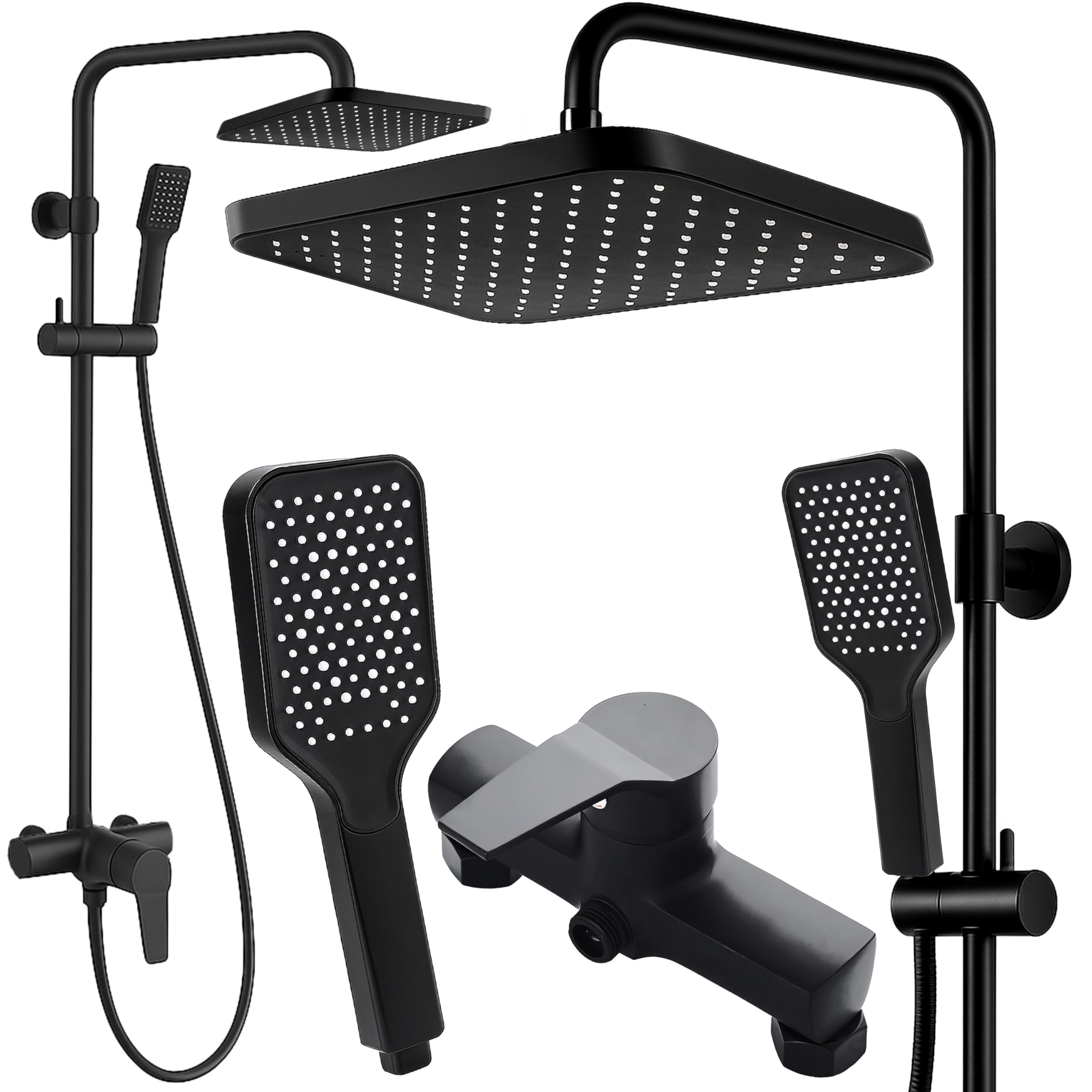 Retoo Duschset mit Regendusche und Handbrause – Edelstahl Duschsystem höhenverstellbar, verschiedene Strahlarten, wassersparend, Anti-Kalk, Chrom, Komplettset für Badezimmer