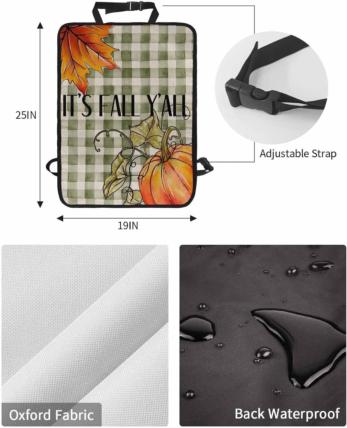 Car Seat Protector, 2 Pack Kick Mats Back Seat Protector Fall Thanksgiving Pumpkin Maple Leave Green Buffalo Plaid Waterproof Backseat Cover for Kids Universal Fit Automotive Interior Protectors