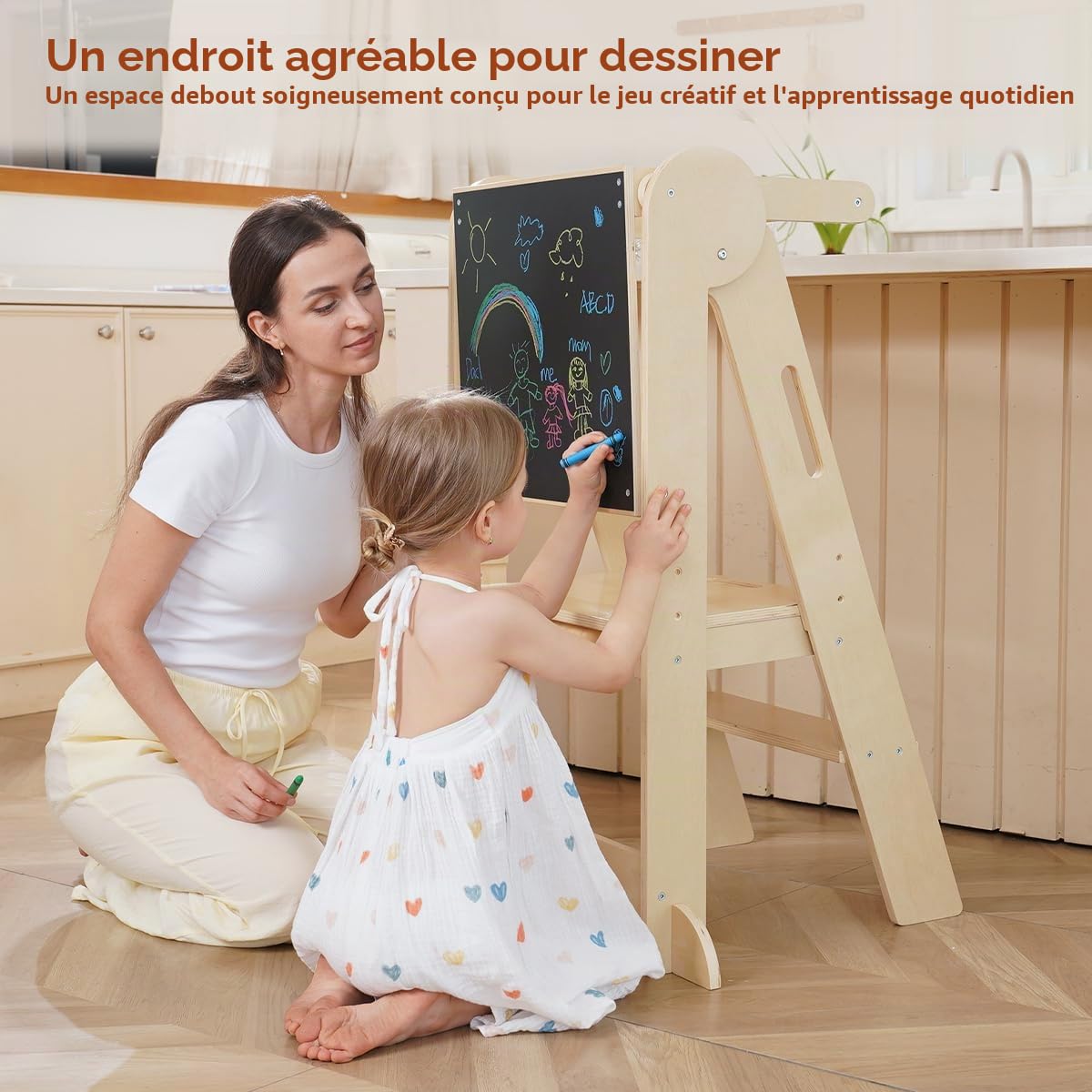 Tour d'observation Montessori Pliable Enfant avec 3 Hauteurs Réglables
