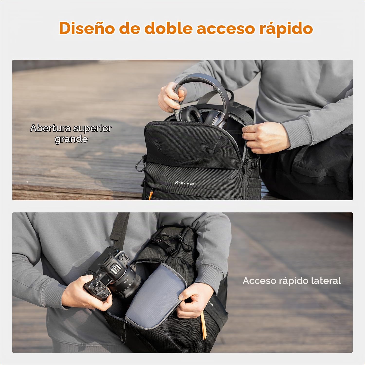 K&F CONCEPT Mochila Ligera para Cámara, Gran capacidad 25 L | Funda para Cámara con Protector de Lluvia y Divisor Extraíble, con Compartimento para Portátiles de 15,8 Pulgadas, B23