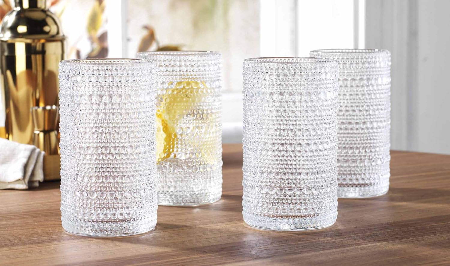 Glaver's Hobnail Drinking Glasses, Set of 4 Clear Vintage Beaded Glass Cups, 15 Oz. Cocktail Drinking Glassware Set, For Water Juice, Smoothies. Home, Dinner, Bar uses. - Image 4