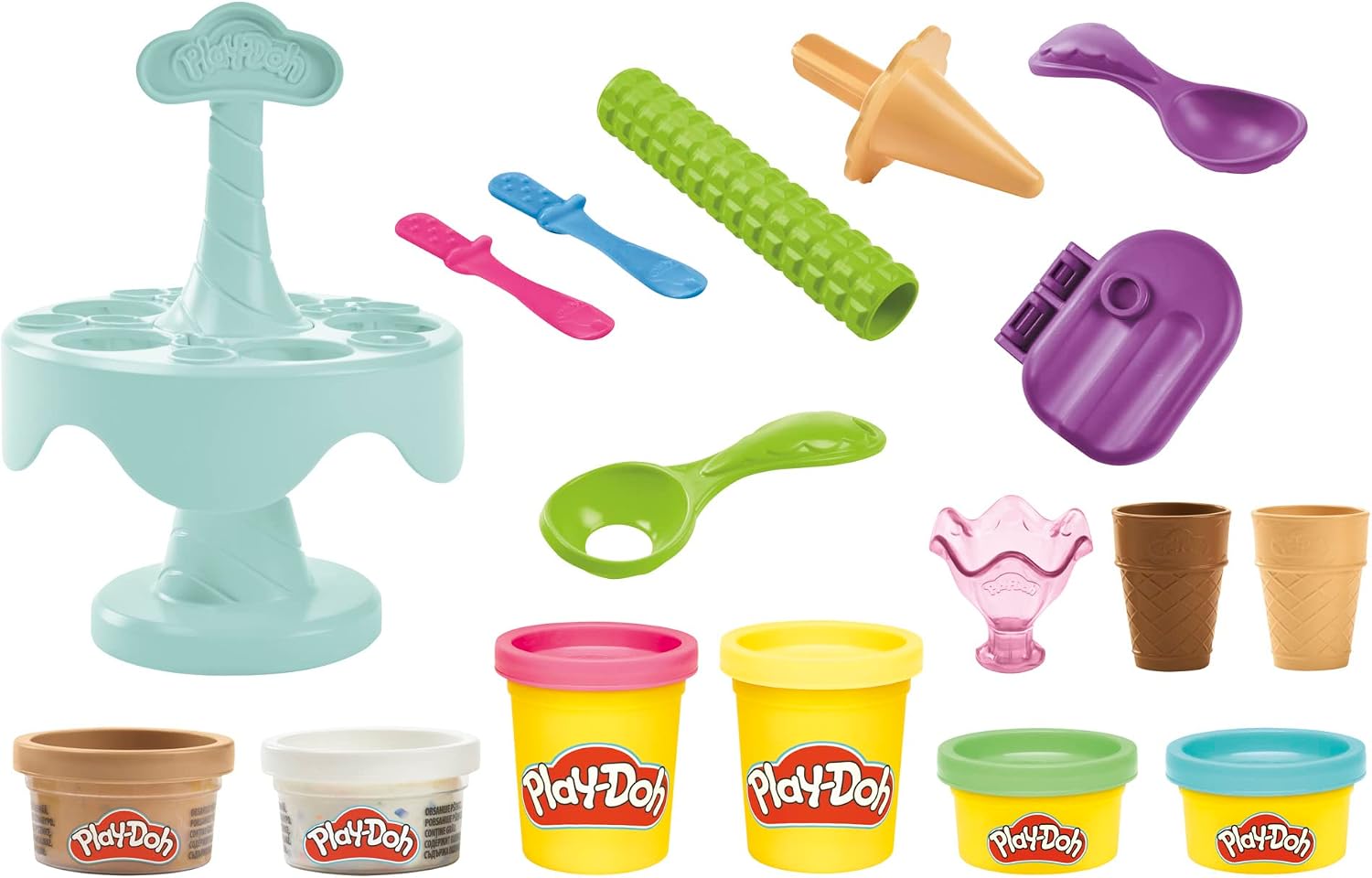 Play-Doh Massa de Modelar Carrossel de Sorvete - Crie Sorvetes Coloridos - kit com 6 potes de massinha de modelar e acessórios, para crianças acima de 3 anos