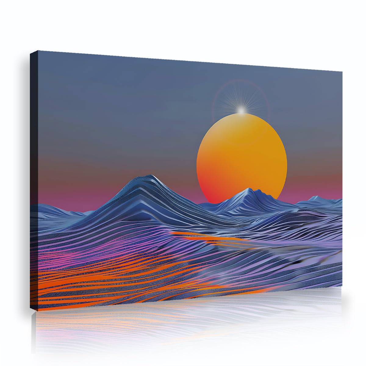 Via Vela Fbh18 Modern Sci Fi Canvas Wall Art Abstract Blue Mountain Painting Huge Orange Sun Desert Landscape Picture Poster For Game Room Living Room Studio Decor 70X110cm