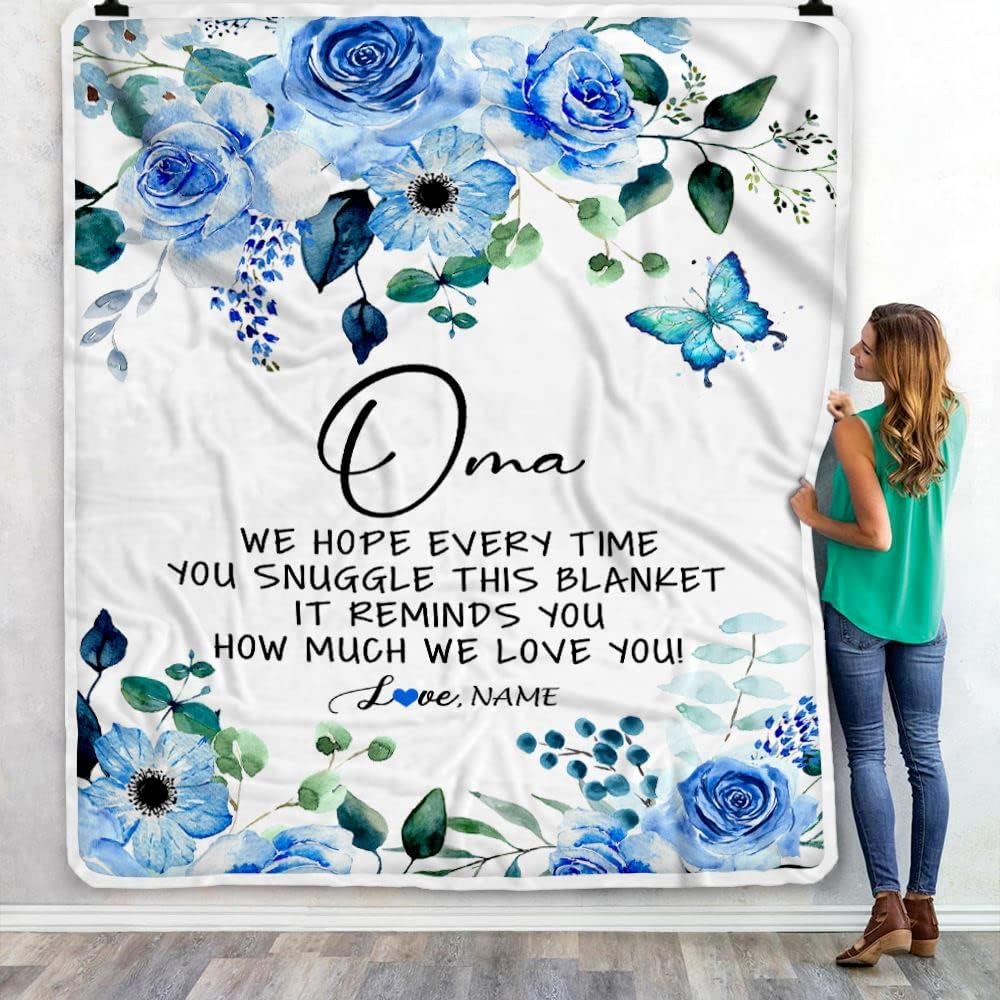 Personalized to My Oma Blanket from Grandkids Floral How Much We Love You Oma Birthday Mothers Day Christmas Customized Fleece Throw Blanket (30 x 40 in Baby Size)