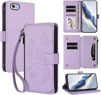 Compatible with Sharp Aquos R1,Compatible with Sharp Aquos R SHV39 SH-03J Flip Kickstand Zipper Card Slot Wallet, Protective Case Purple