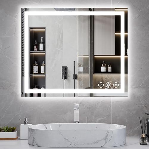 Miniatura 18 de Koonmi Espejo LED de 28 x 20 pulgadas para baño, espejo de tocador antivaho 90CRI con luz delantera y trasera, espejo de pared a prueba de roturas