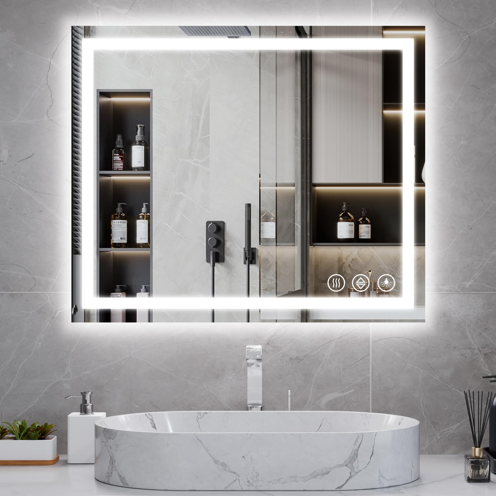 Koonmi 36x24 LED Bathroom Mirror, Shatterproof Mirror with Light