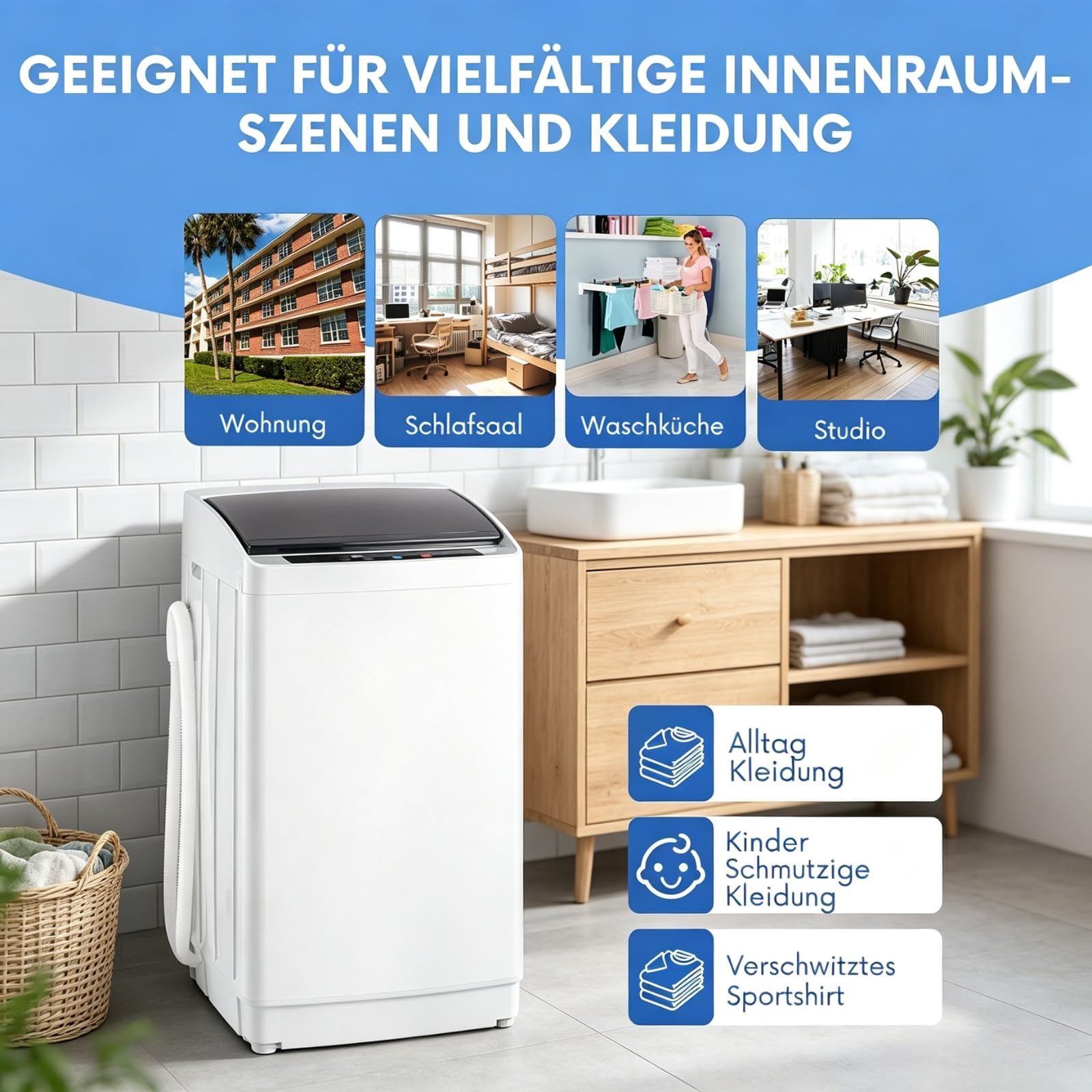 Winado Toplader Waschmaschine 7KG ohne Waschmittelfach & Heizfunktion