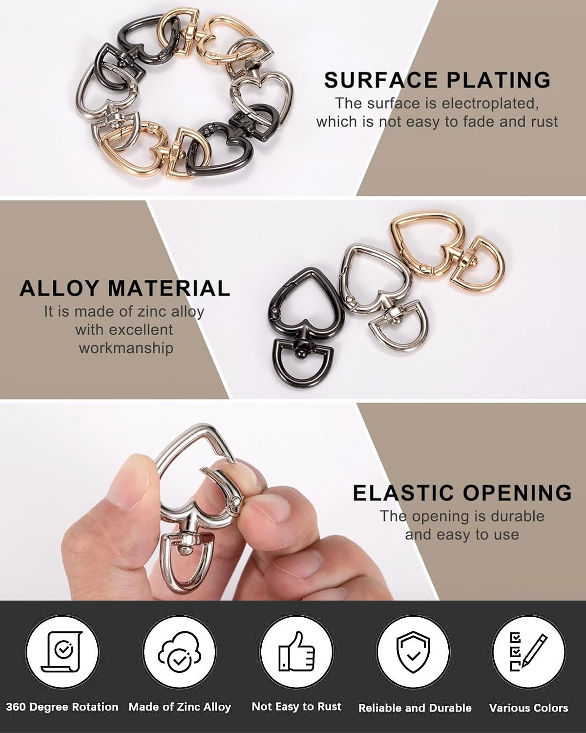 15 Portachiavi A Cuore Con Moschettone - Ganci Girevoli Per Borse E Fai Da Te - Foto 2