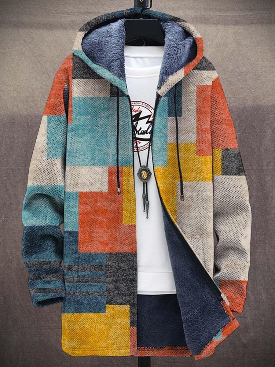 DMOYALA Zip Up Plaid Coat for Men Oversized Hoodie Sherpa Lined Fleece Jacket Soft Warm Winter Coat with Hood and Pockets