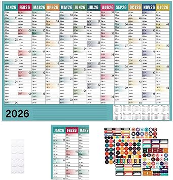2026 Calendar 12 Month Poster Annual Monthly Planning Organizing
