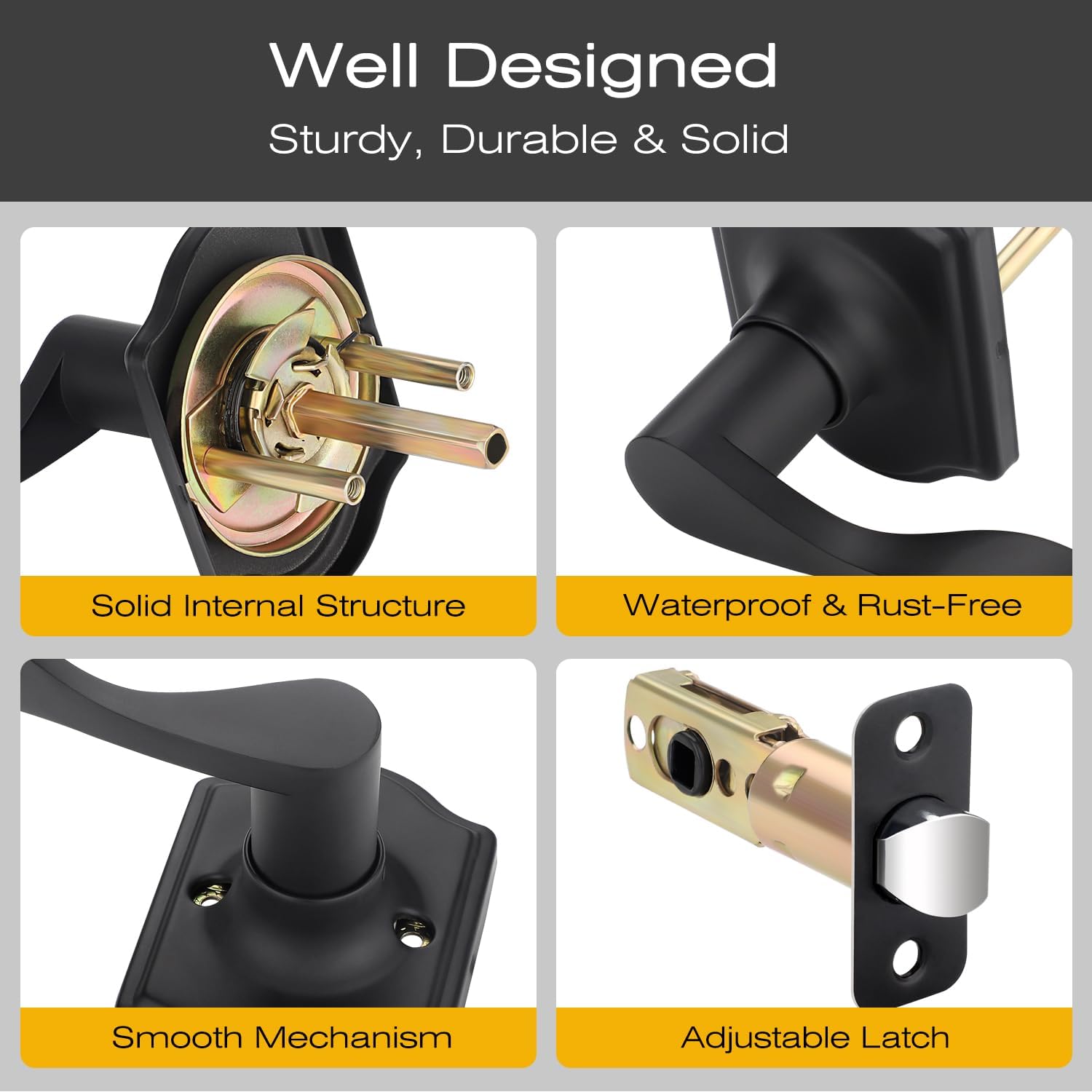 EHOMEWARE 1 Pack Black Door Handle, Door Knobs Interior No Lock, Hallway/Closet Door Knobs, Keyless Passage Door Knob, Lever Door Handle, Reversible for Left/Right Handed Doors, Unique Wave Design