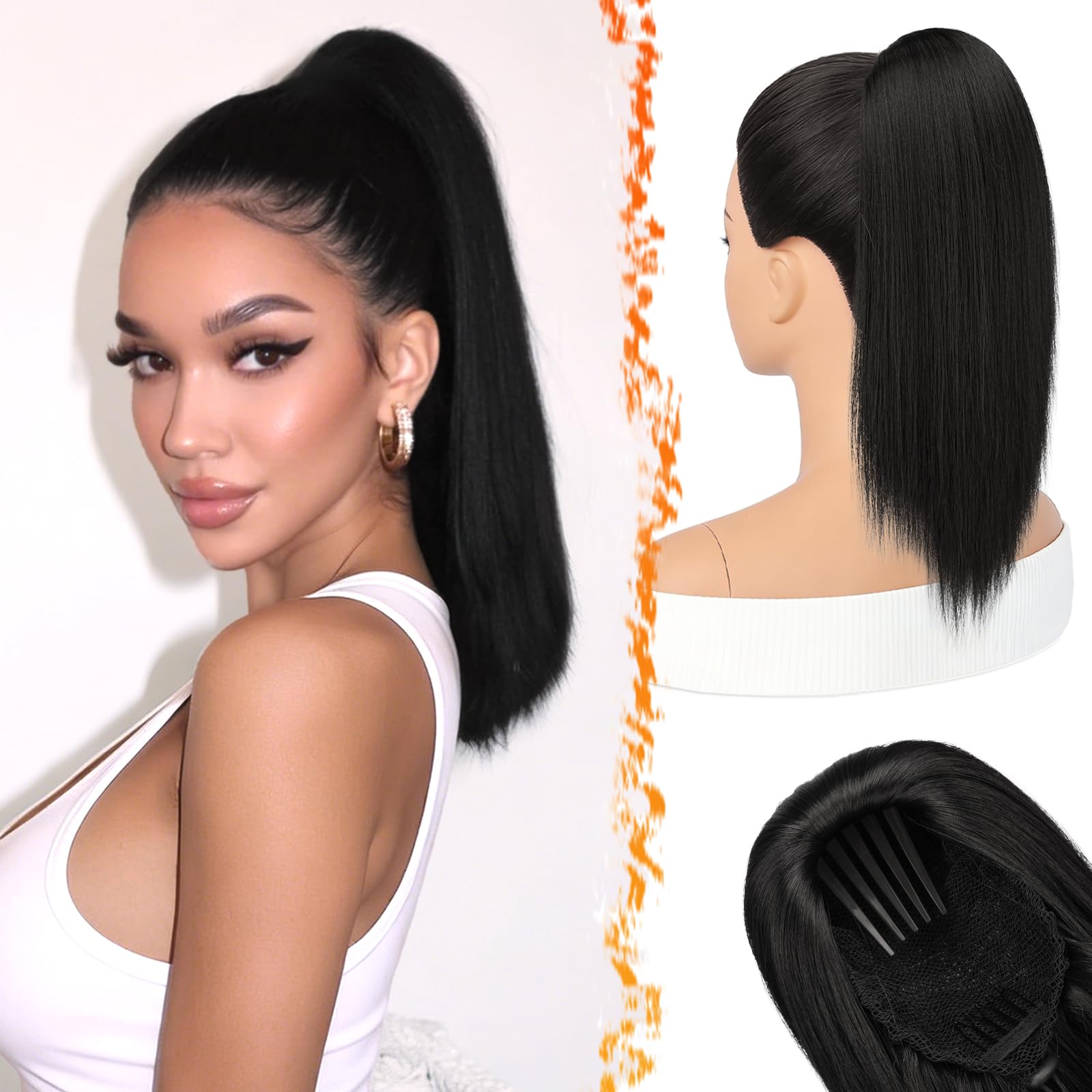 BARSDAR Liso Coleta Postiza Extensiones Pelo, 40cm Corta Liso Marrón Oscuro Cola de Caballo Extension con Cordón Natural Sintética Cheer Posh Ponytail Extensiones Postizos Fiestas Cheer Competition — view 32
