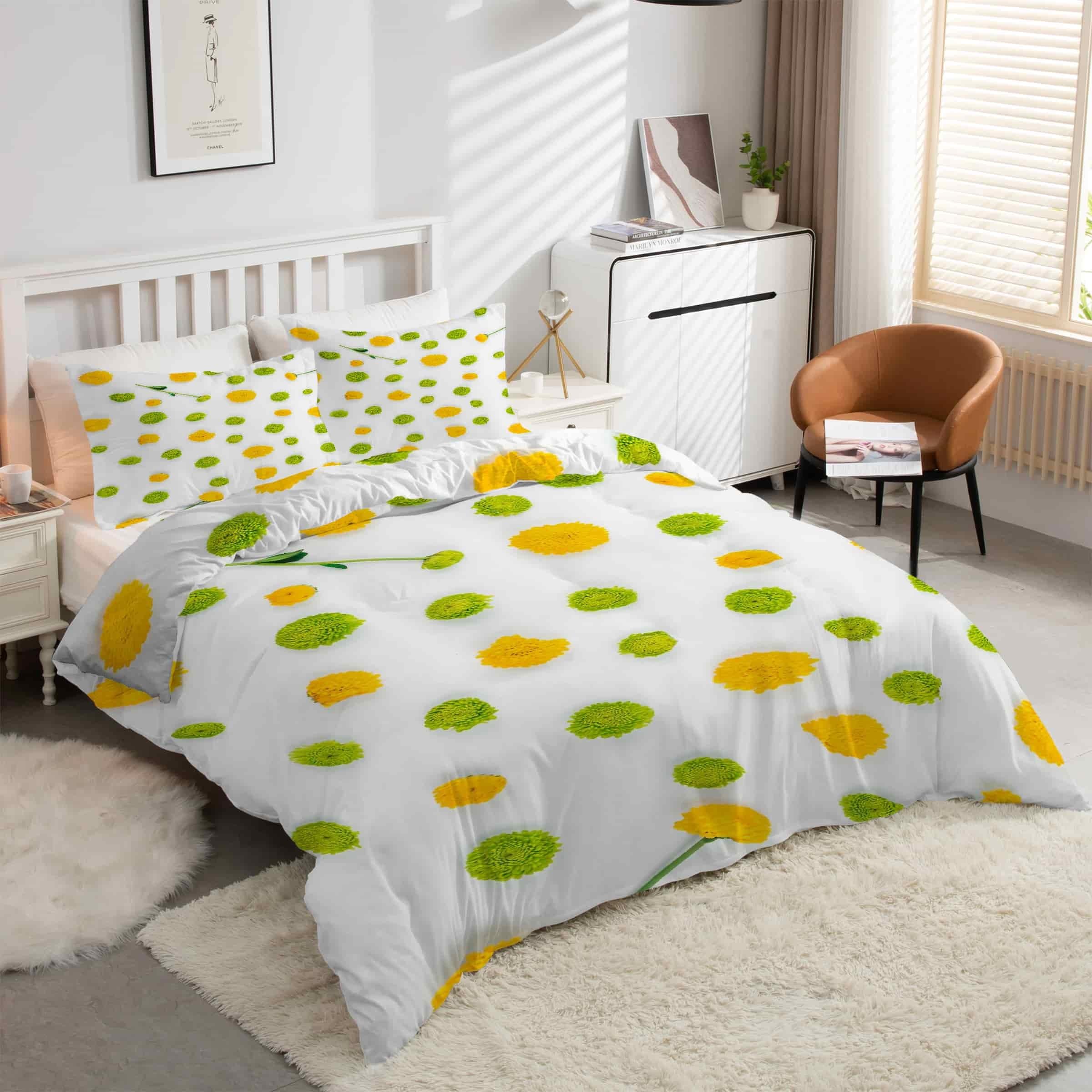 Housse de couette 200x200 chrysanthème plantes ensemble de literie 3 pièces kK2554