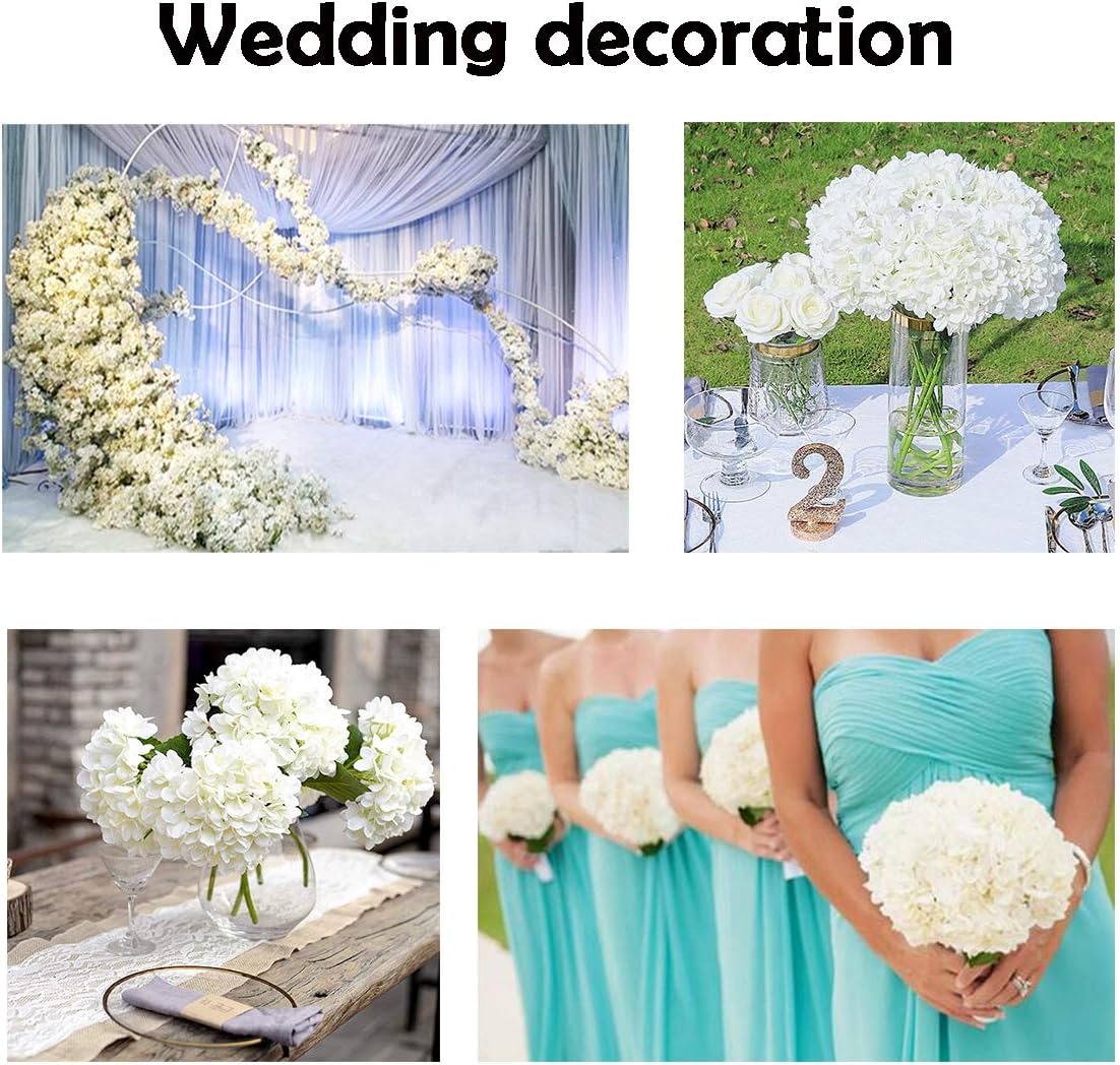Blooming Paradise 5Pcs Artificial Fake Flowers Plants Silk Hydrangea 1 Flower Head Arrangements Wedding Bouquets Decorations Plastic Floral Table Centerpieces Home Kitchen Garden (White,5Pcs) - Image 5