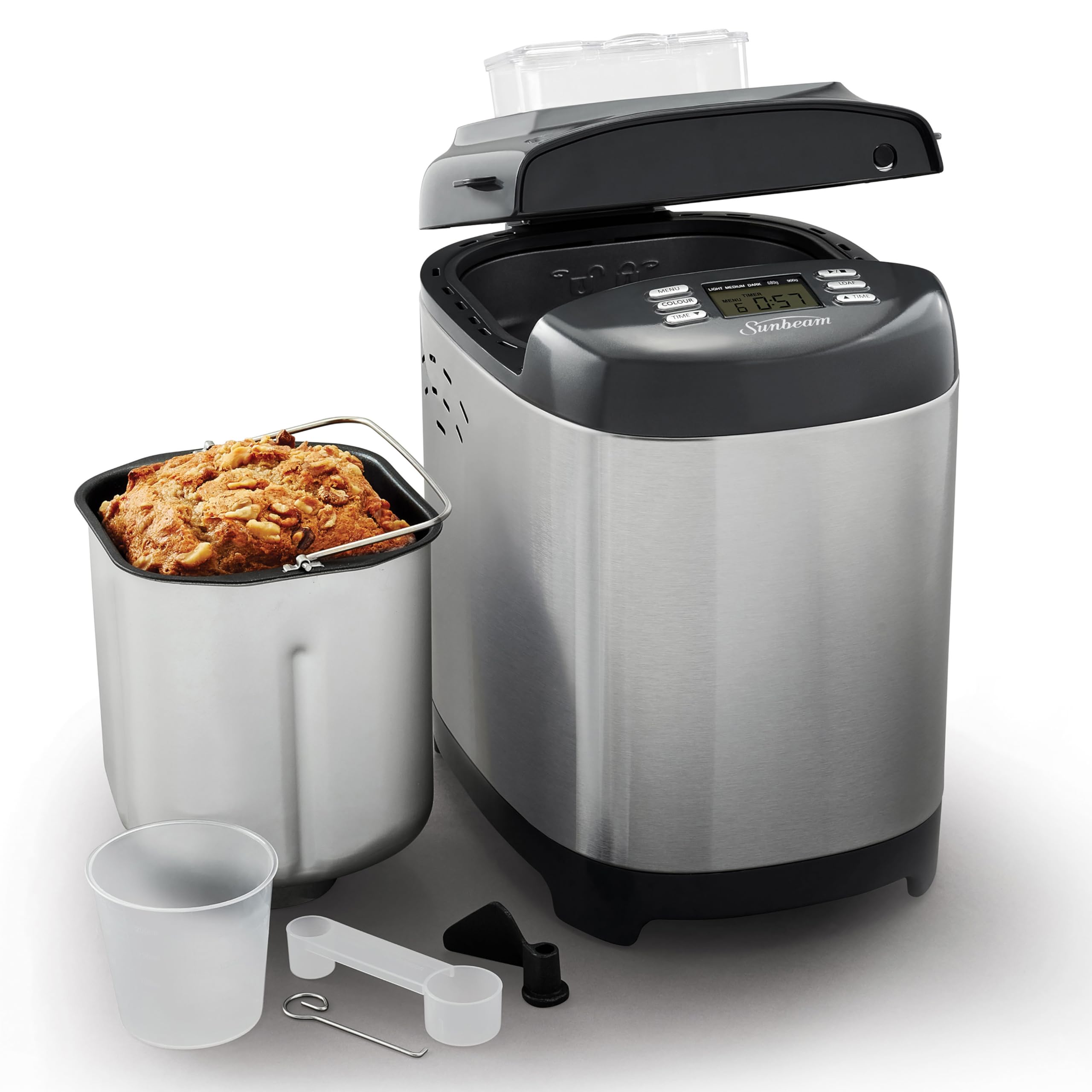 Sunbeam ExpressBake Bread Maker | Bake Under 1 Hour, Fruit & Nut Dispenser, 12 Settings with Gluten-Free Option, 13-Hour Delay Timer, 3 Crust Finishes, Stainless Steel BMM4000SS - Express Bake $179.00