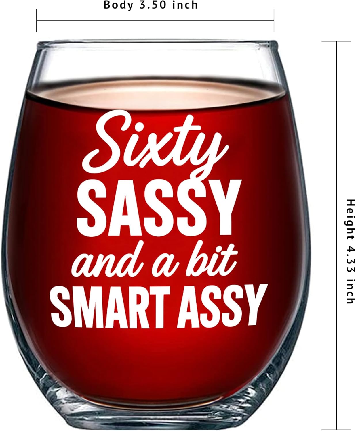 Panvola Sixty Sassy And A Bit Smart Assy 60th Birthday Gifts for Mom Grandma Women Wife Daughter Sister Friend Aunt Female 60 Years Old Wine Glass Clear Glasses For Red White Wine 17 oz - Image 6