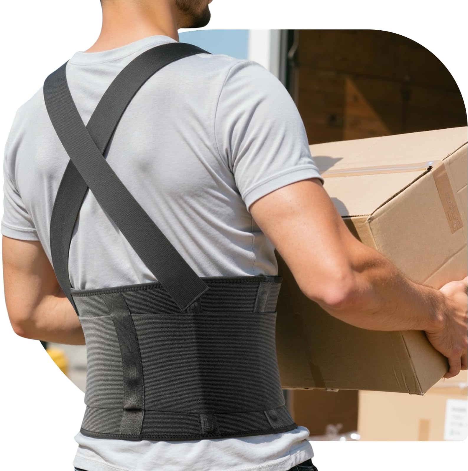 Work Back Brace for Men & Women, Adjustable Lower Back Support Belt with Suspenders for Back Pain Relief, Moving Construction Warehouse Heavy Lifting Safety & Protection (Black, Large)