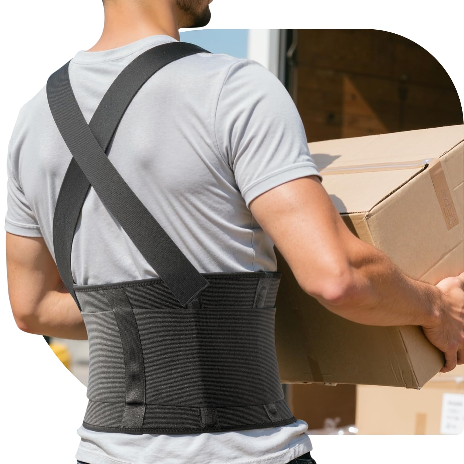 Work Back Brace for Men & Women, Adjustable Lower Back Support Belt with Suspenders for Back Pain Relief, Moving Construction Warehouse Heavy Lifting Safety & Protection (Black, Large)