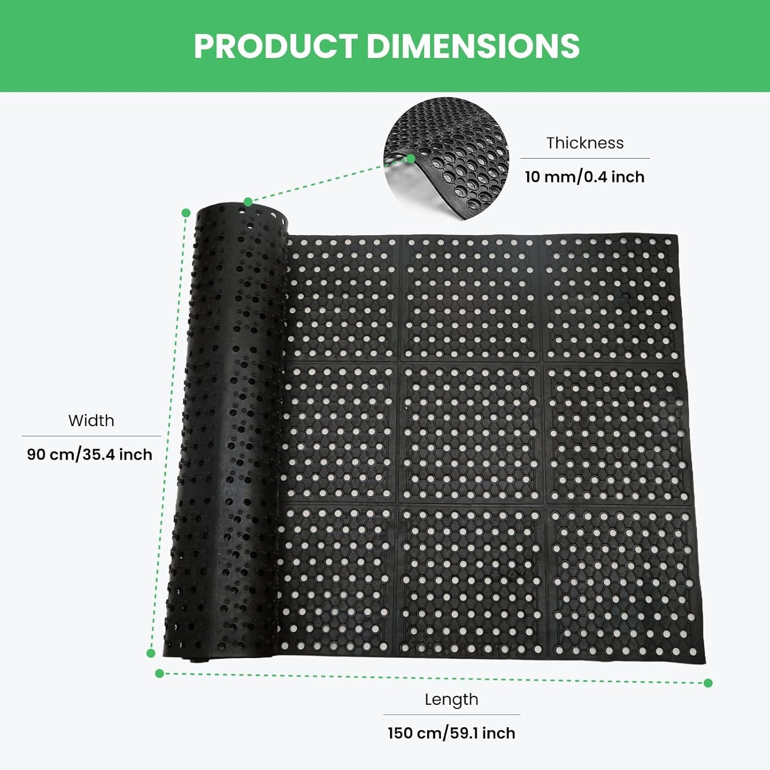59.1"x35.4" Rubber Drainage Mat Commercial Rubber Mat Roll Heavy Duty Kitchen Anti-Fatigue Non-Slip Floor Matting with Holes for Restaurant Bathroom Bar Outdoor Garden Wet Area - Image 2