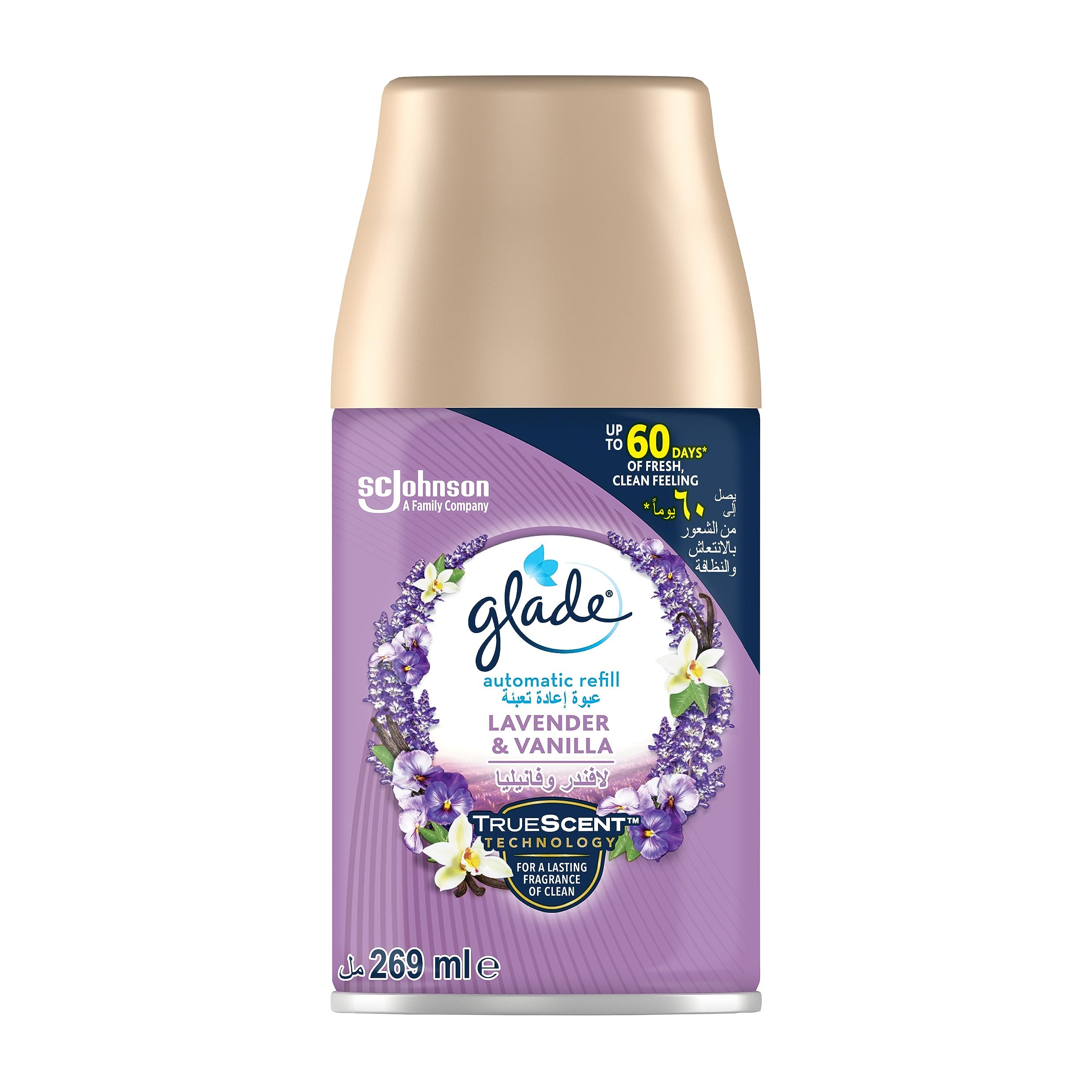 GladeAutomatic Spray Refill Lavender & Vanilla Air Freshener, For Up To 60 Days Of Automatic Freshness, 269ml