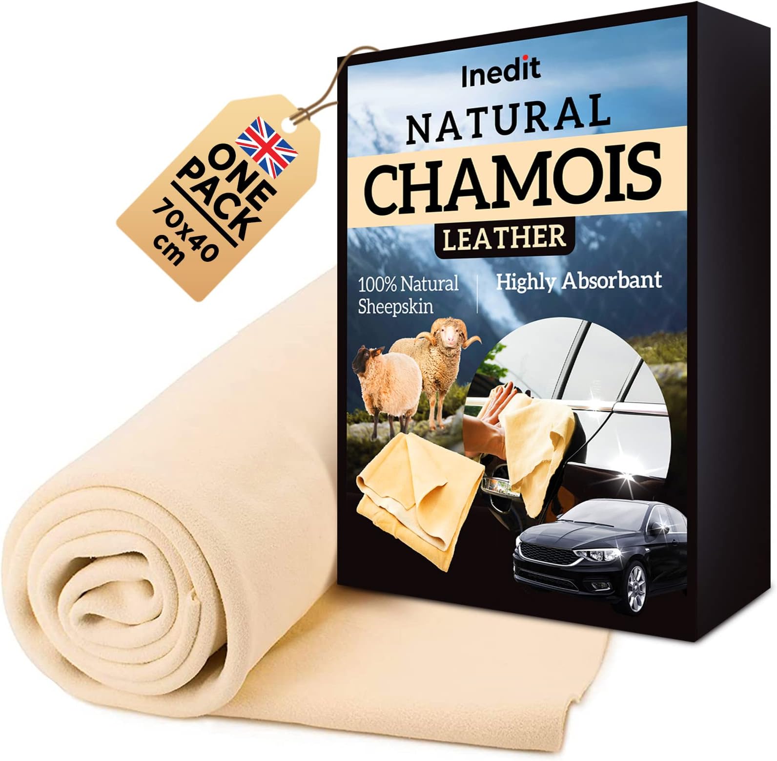 Chamois Leathers For Cars - Shammy Leather Cloth - XL 2800 cm² (70x40cm) Professionnal Natural - Ultra Absorbent Sheep Skin - For Cars And Every Surfaces