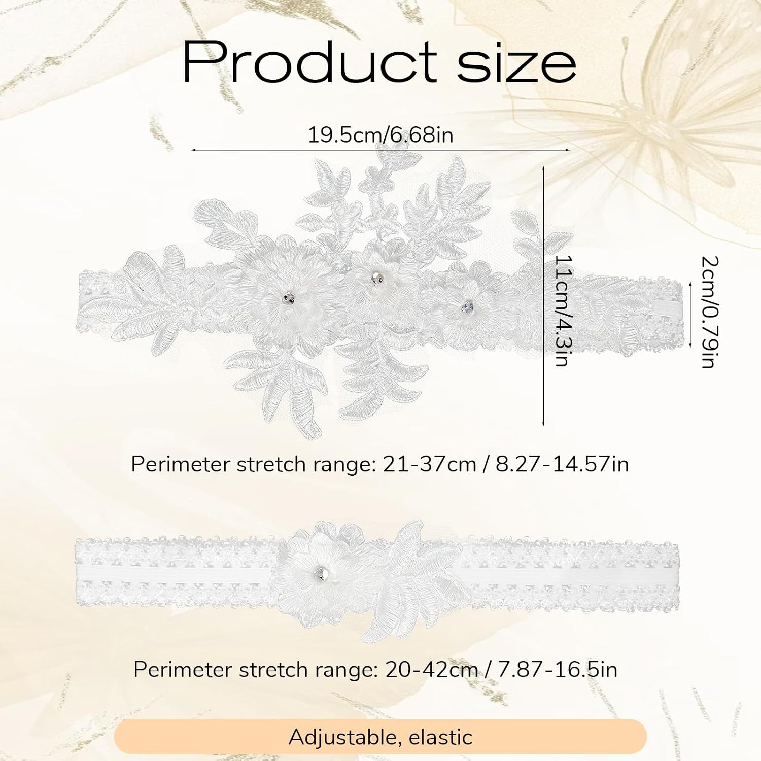2 PCS Garters for Bride, White Wedding Garter, Stretchy Plus Size Garter, Lace Flower Leg Garters for Women Prom Wedding Day