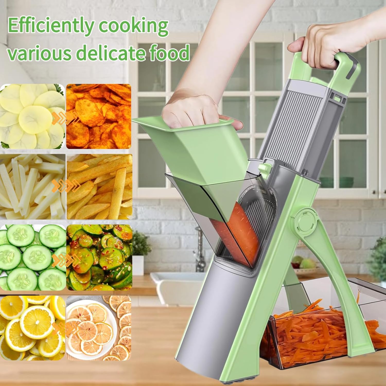 Safe Mandoline Slicer for Kitchen,Freely Adjustable Food Chopper,Kitchen Must Haves Vegetable Chopper,Potato Onion Carrot Cucumber Slicer (green)
