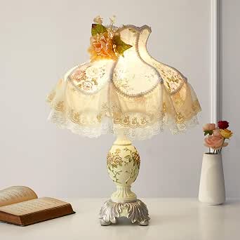 Retisee Victorian Flower Table Lamp with Lace Fabric Lampshade